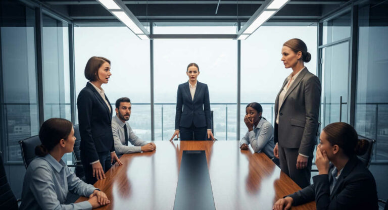 Meeting room confrontation of 2 employees.