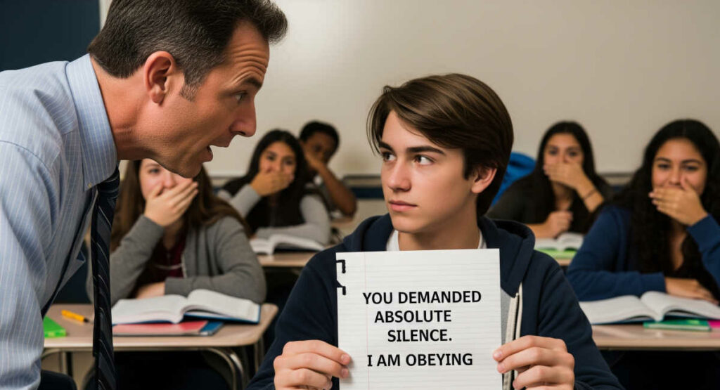Teacher shouts at student in class that holds paper.